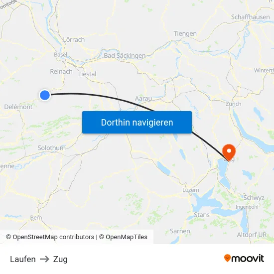 Laufen to Zug map