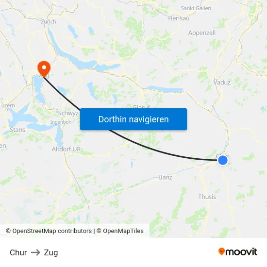 Chur to Zug map