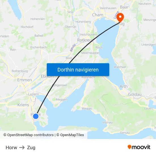 Horw to Zug map