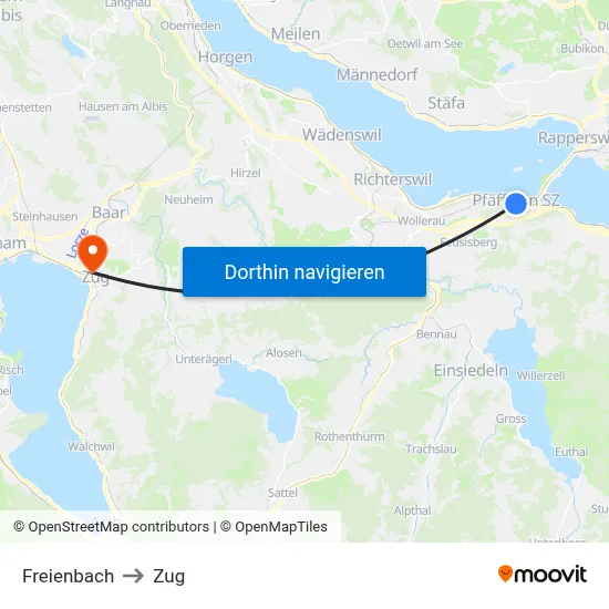 Freienbach to Zug map