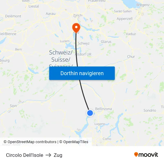 Circolo Dell'Isole to Zug map