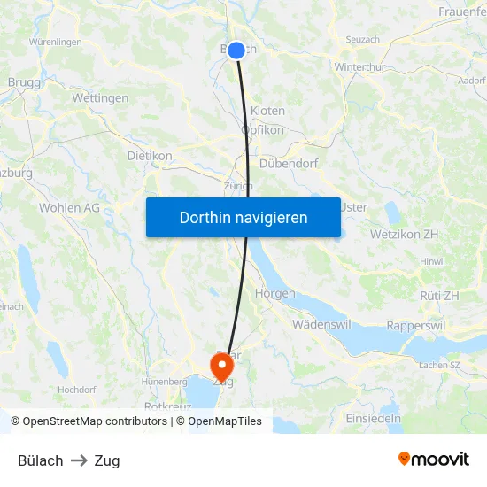 Bülach to Zug map