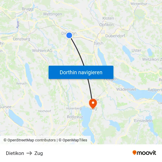 Dietikon to Zug map