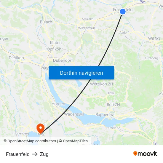 Frauenfeld to Zug map