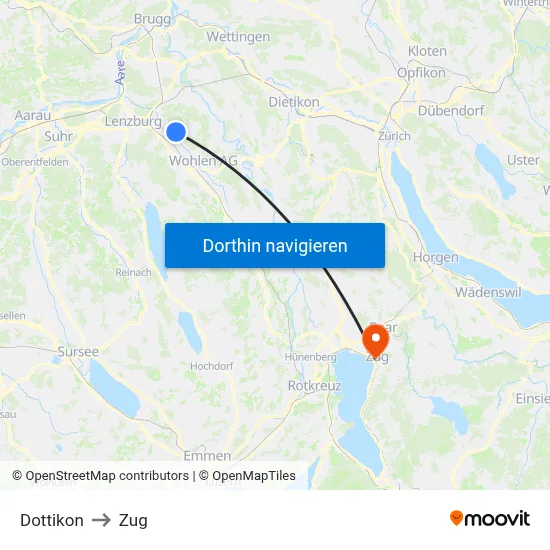 Dottikon to Zug map