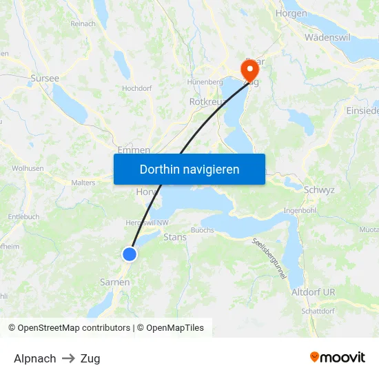 Alpnach to Zug map