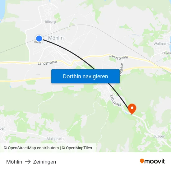 Möhlin to Zeiningen map