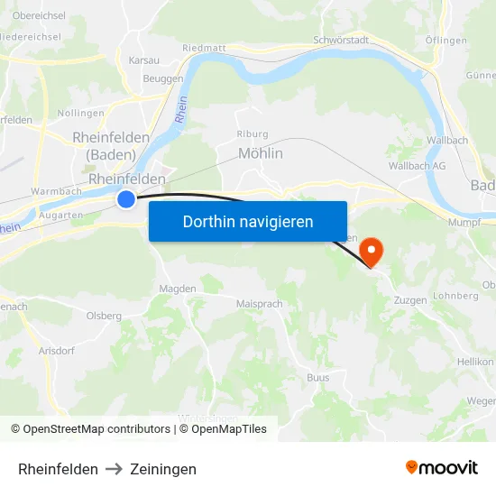 Rheinfelden to Zeiningen map