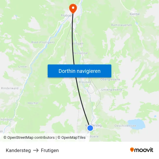 Kandersteg to Frutigen map
