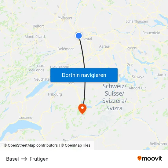Basel to Frutigen map