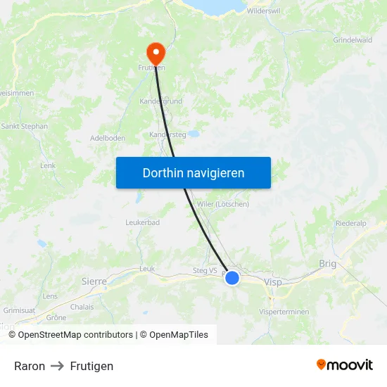 Raron to Frutigen map