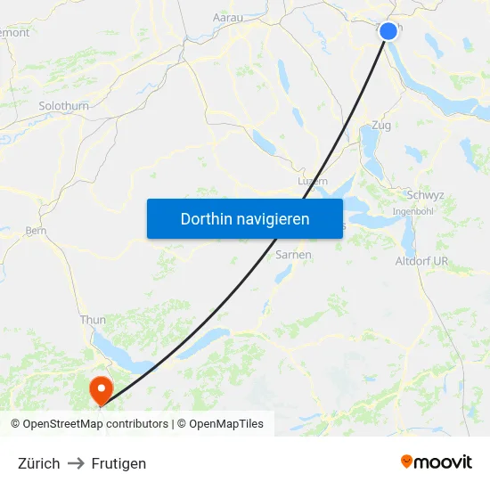 Zürich to Frutigen map