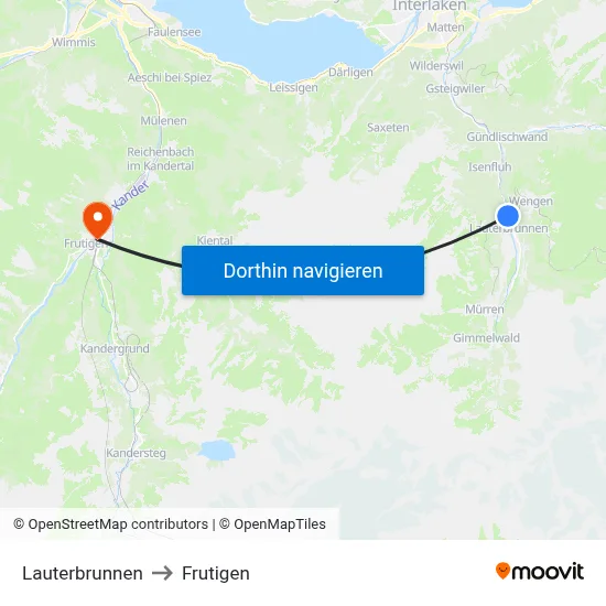 Lauterbrunnen to Frutigen map