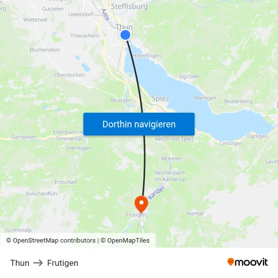 Thun to Frutigen map