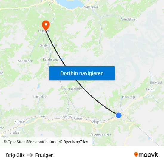 Brig-Glis to Frutigen map