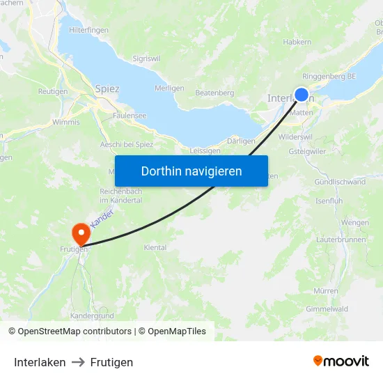 Interlaken to Frutigen map