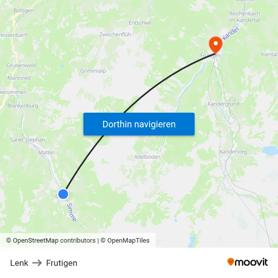 Lenk to Frutigen map