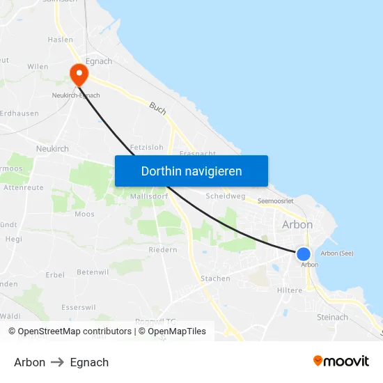 Arbon to Egnach map