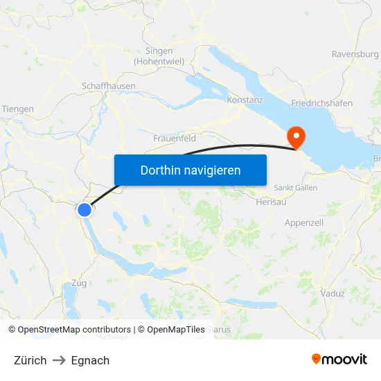 Zürich to Egnach map