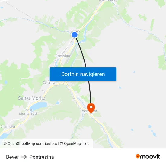 Bever to Pontresina map