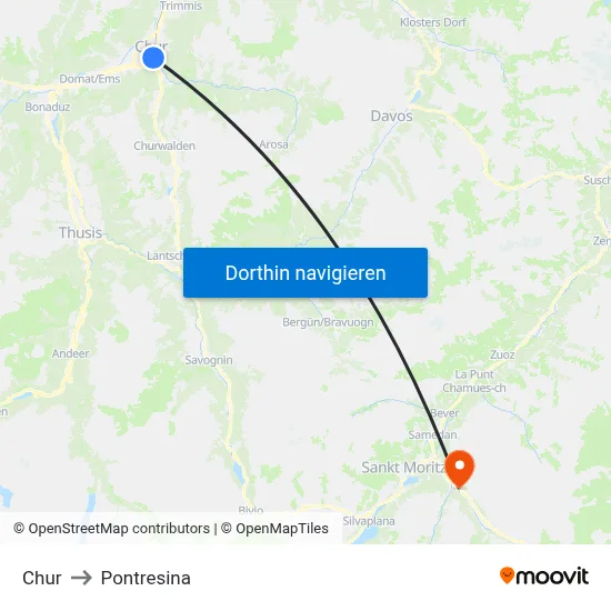 Chur to Pontresina map