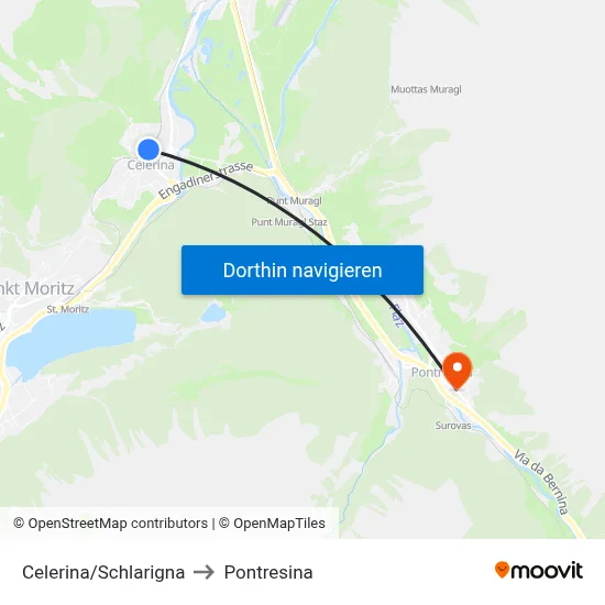 Celerina/Schlarigna to Pontresina map