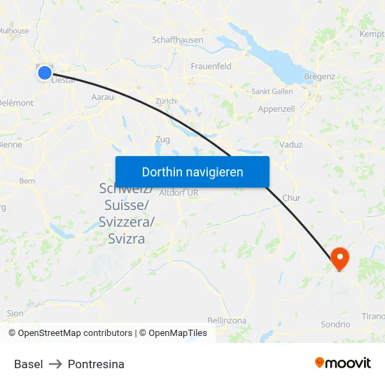 Basel to Pontresina map