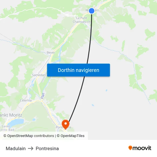 Madulain to Pontresina map