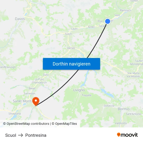 Scuol to Pontresina map