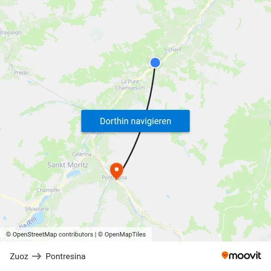 Zuoz to Pontresina map