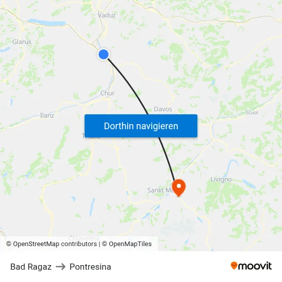 Bad Ragaz to Pontresina map