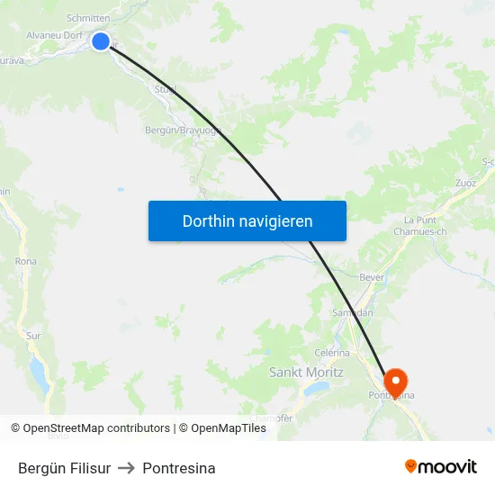 Bergün Filisur to Pontresina map