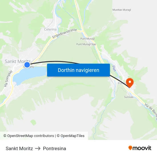 Sankt Moritz to Pontresina map