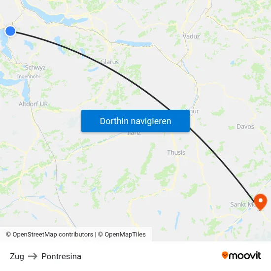 Zug to Pontresina map