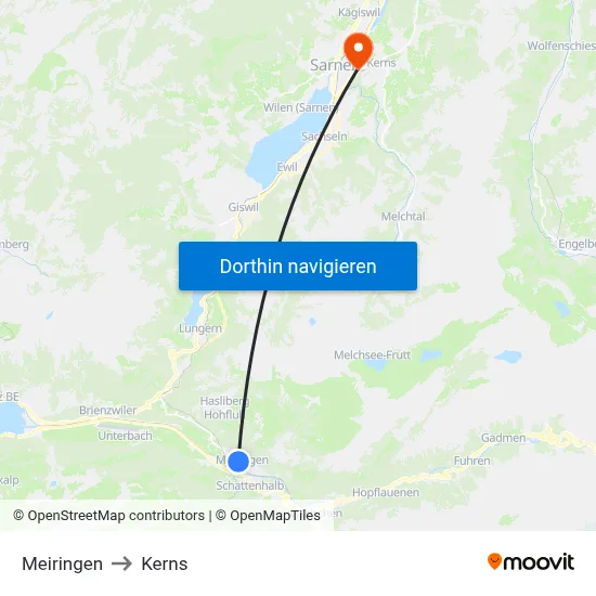 Meiringen to Kerns map