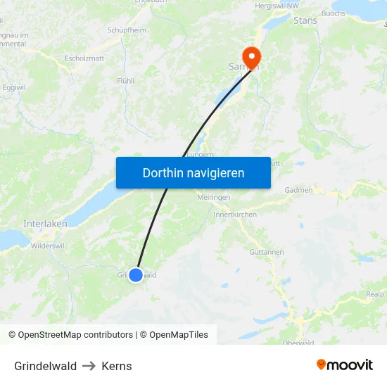 Grindelwald to Kerns map