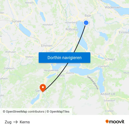 Zug to Kerns map