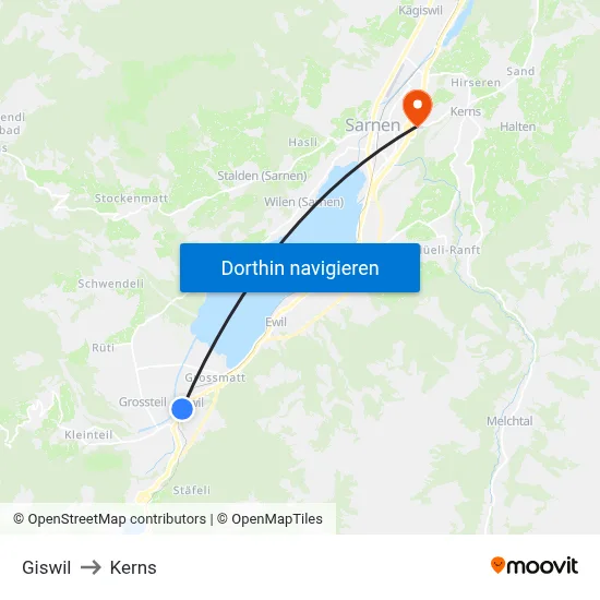 Giswil to Kerns map