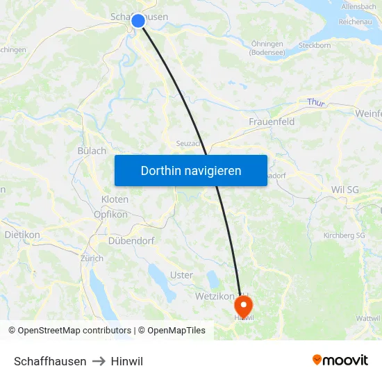 Schaffhausen to Hinwil map