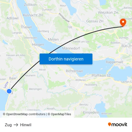 Zug to Hinwil map