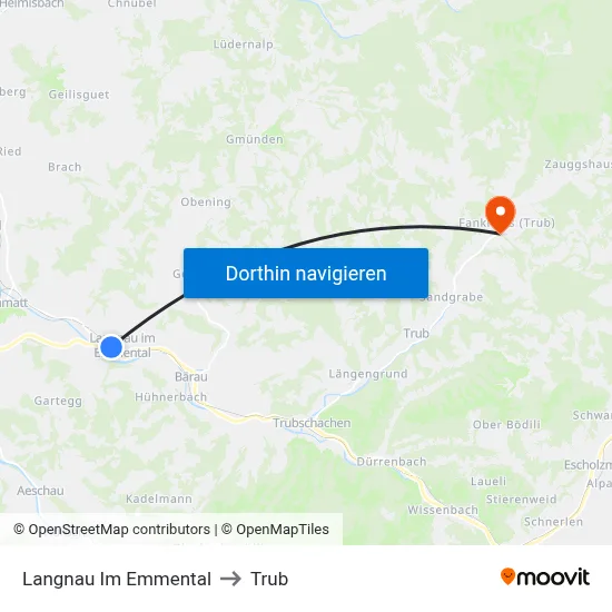 Langnau Im Emmental to Trub map