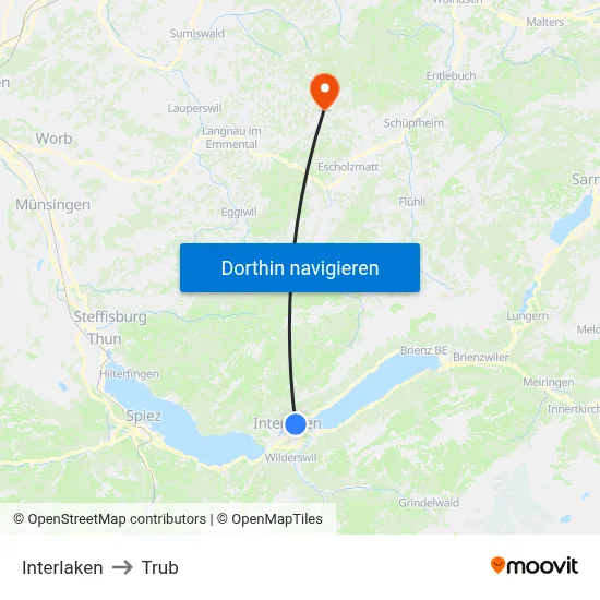 Interlaken to Trub map