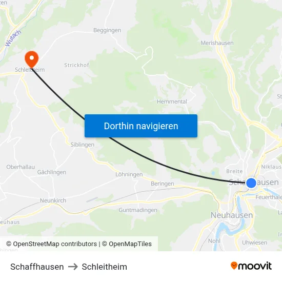 Schaffhausen to Schleitheim map