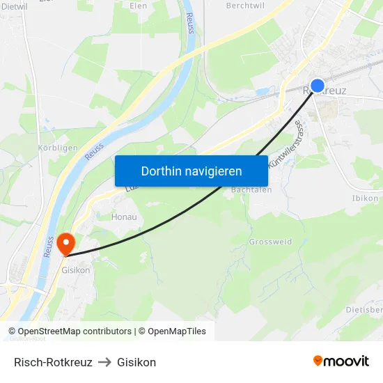 Risch-Rotkreuz to Gisikon map