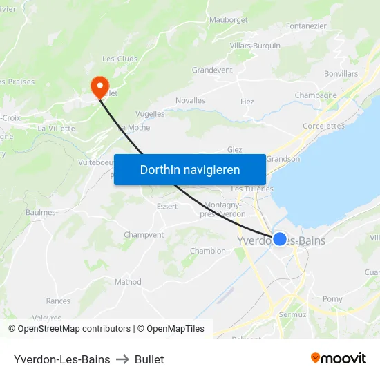 Yverdon-Les-Bains to Bullet map