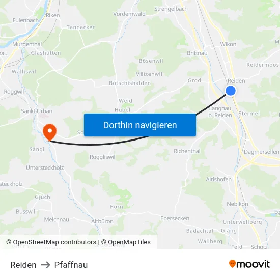 Reiden to Pfaffnau map