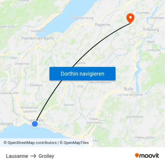 Lausanne to Grolley map