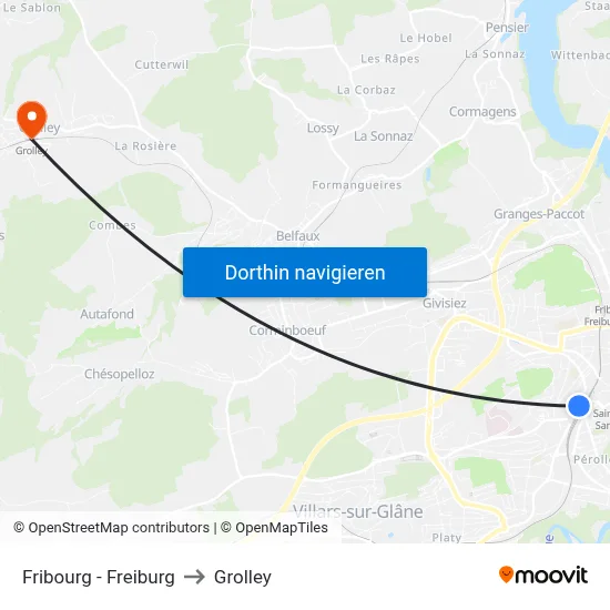 Fribourg - Freiburg to Grolley map