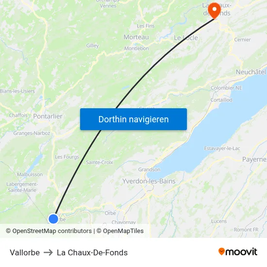 Vallorbe to La Chaux-De-Fonds map