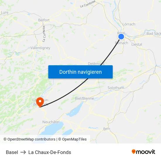 Basel to La Chaux-De-Fonds map